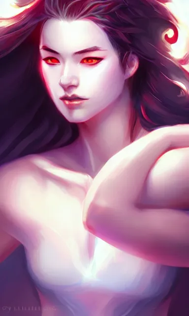 Prompt: god of fire, beautiful female, white skin, portrait, sharp focus, digital art, concept art, dynamic lighting, by emylie boivin and rossdraws