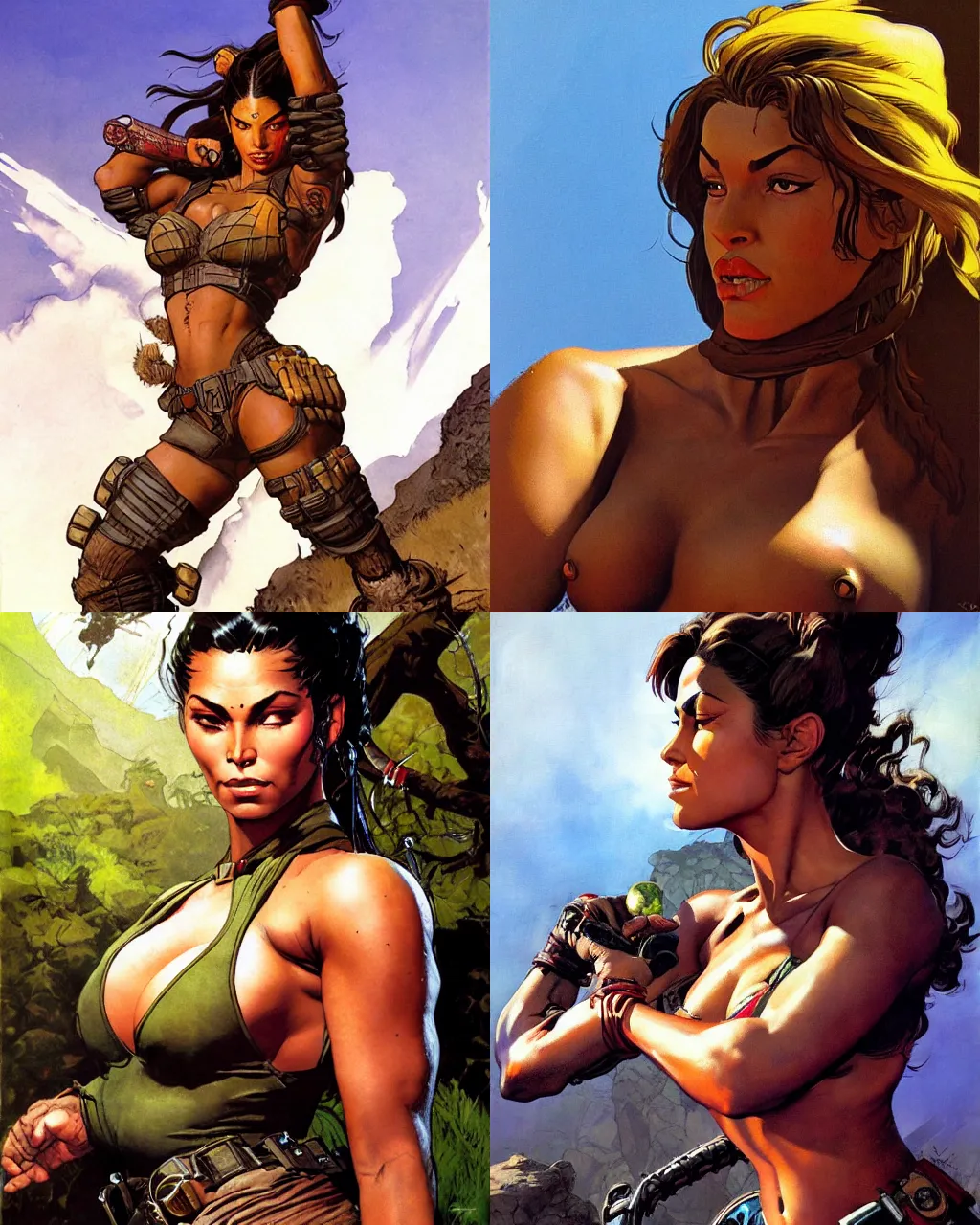 Prompt: portrait, loba andrade from apex legends, by frank frazetta, dorian cleavenger, sharp focus, intricate, summer day, sunlight, soft lighting, detailed