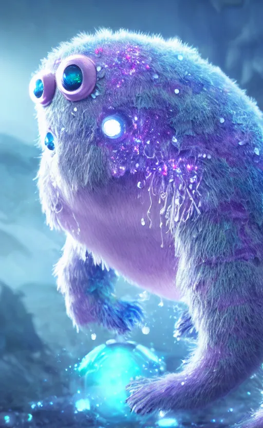 Image similar to microscopic tardigrades, magical forest, water bear, electric, concept art, intricate details, highly detailed, photorealistic, disney pixar, octane render, iridescent, anime, 8 k