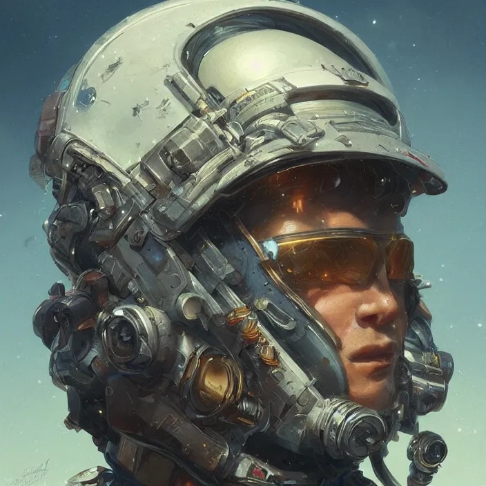 Prompt: a head and shoulders portrait of a space pirate, neon, retro, steampunk, smooth, sharp focus, intricate, artstation, detailed concept art by Greg Rutkowski and Norman Rockwell and artgerm