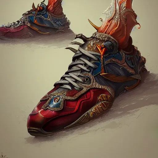 Image similar to painted sneakers, fantasy, intricate, elegant, highly detailed, digital painting, artstation, concept art, smooth, sharp focus, illustration, art by riot games - 1 0 2 4