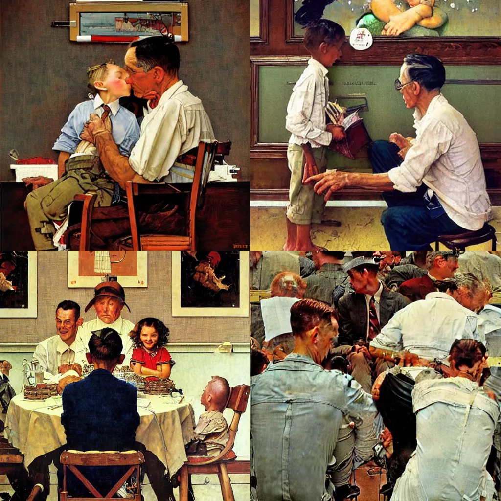 Prompt: breathtaking painting by norman rockwell