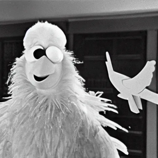 Prompt: a film still of big bird in birds ( 1 9 6 3 )