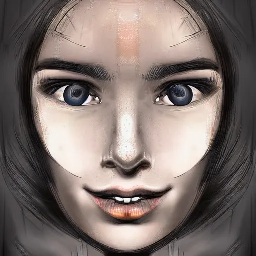 Image similar to A portrait of a young happy woman with mechanical eyes, beautiful!!! digital art