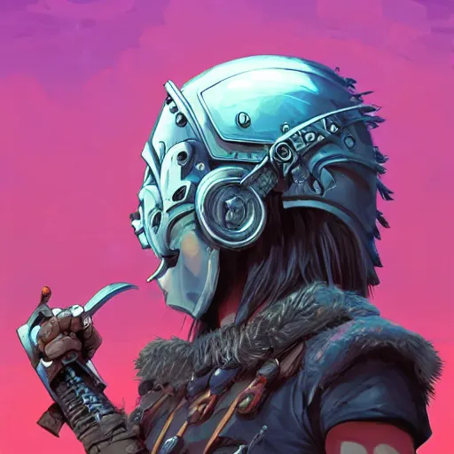 Image similar to cyberpunk viking helmet mask warrior goddess robot ninja fantasy, art gta 5 cover, official fanart behance hd artstation by jesper ejsing, by rhads, makoto shinkai and lois van baarle, ilya kuvshinov, ossdraws