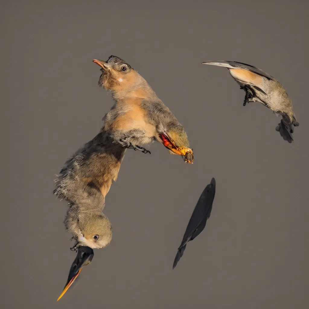 Image similar to photo of a bird holding a knife in it's mouth, ultra high detail, 8 k, ambient lighting, nature photograph, 3 5 mm lens, award winning photography.