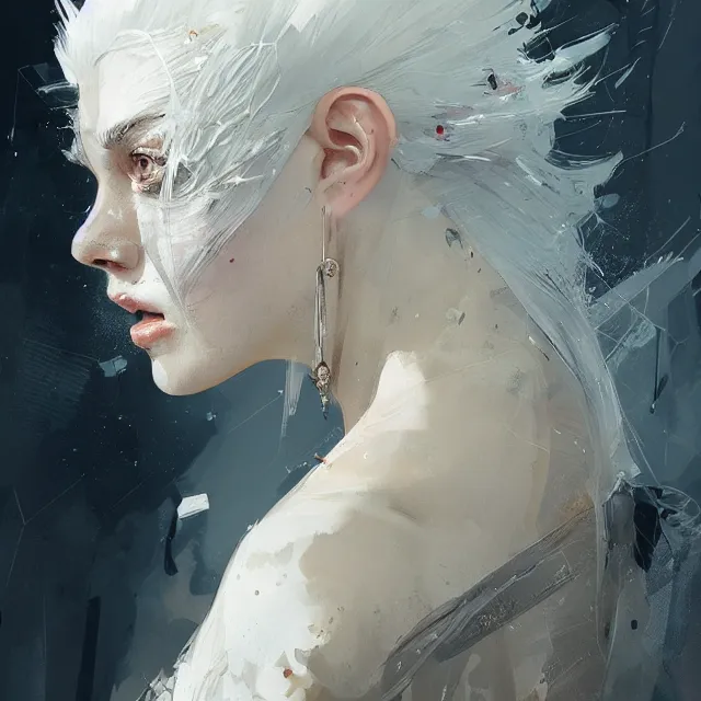 Image similar to beauty girl, white hair, hyper detailed, insane details, intricate, elite, elegant, luxury, by ismail inceoglu dragan bibin hans thoma greg rutkowski alexandros pyromallis rene maritte illustrated, perfect face, fine details, realistic shaded, fine - face, pretty face