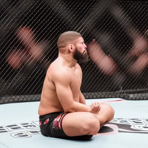 Prompt: An MMA fighter meditating