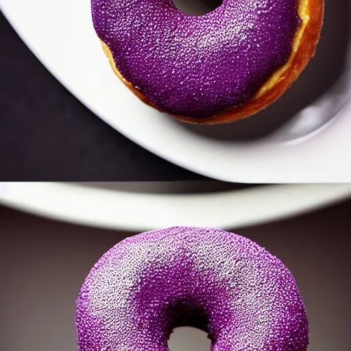 Image similar to Perfectly circular donut!!!!! in the style and shape of a blackberry!!!!!!, trending on artstation, 4k, 8k, professional photography, overhead shot, 35mm lens