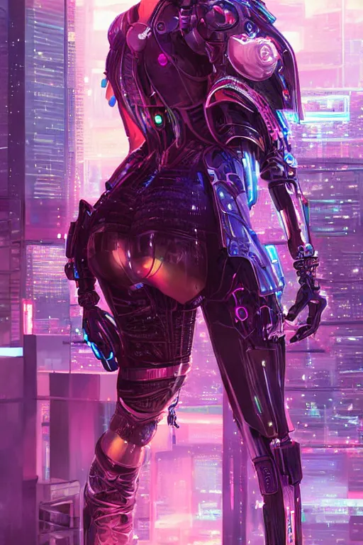 Image similar to portrait futuristic Cyber warrior Girl, in future cyberpunk tokyo rooftop , ssci-fi, fantasy, intricate, very very beautiful, elegant, neon light, highly detailed, digital painting, artstation, concept art, smooth, sharp focus, illustration, art by tian zi and WLOP and alphonse mucha