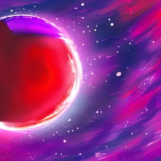 Image similar to digital brush stroke painting of planet in space, red, purple, pink.