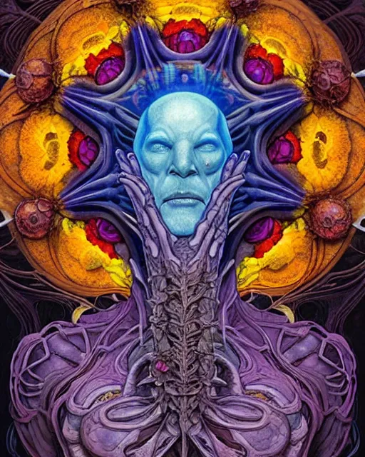 Image similar to the platonic ideal of flowers, rotting, insects and praying of cletus kasady carnage thanos nazgul doctor manhattan chtulu mandelbulb howl's moving castle mandala davinci heavy rain, d & d, fantasy, ego death, decay, dmt, psilocybin, art by artgerm and greg rutkowski and alphonse mucha