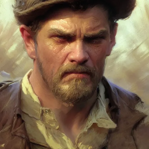 Prompt: detailed cinematic wide shot of short man with recessed chin chantalt tilt weak jawline and bug eyes dirty round face poor clothes smooth, highly detailed sharp focus, photorealistic, ultra realistic, spring light, painting by gaston bussiere, craig mullins, j. c. leyendecker