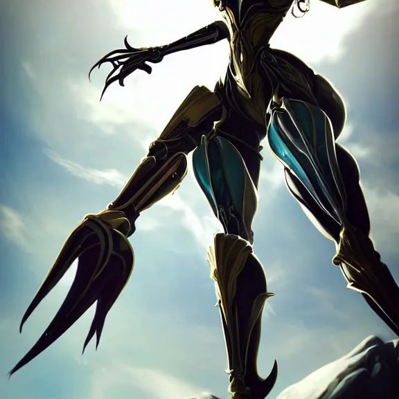 Image similar to highly detailed giantess shot exquisite warframe fanart, looking up at a giant 500 foot tall beautiful stunning saryn prime female warframe, as a stunning anthropomorphic robot female dragon, looming over you, posing elegantly, white sleek armor, proportionally accurate, anatomically correct, sharp claws, two arms, two legs, camera close to the legs and feet, giantess shot, upward shot, ground view shot, leg and thigh shot, epic low shot, high quality, captura, realistic, professional digital art, high end digital art, furry art, macro art, giantess art, anthro art, DeviantArt, artstation, Furaffinity, 3D realism, 8k HD render, epic lighting, depth of field