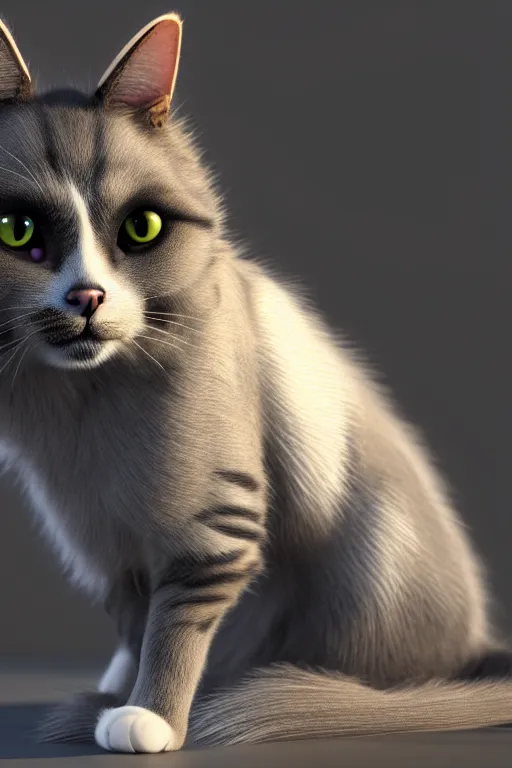 Image similar to a cat mixed with a dog, very detailed, ultrarealistic, dramatic lighting, electrical details, high details, 4k, 8k, trending on artstation, fur, groom, k9, photorealism, ultrarealistic, octain render, ray tracing, mental ray, catdog, unreal engine 5