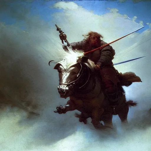 Image similar to art by ivan aivazovsky and syd mead and moebius and gaston bussiere and roger dean and pieter claesz and paul delaroche and alma tadema and aelbert cuyp and willem claesz, live action, a fantasy cinematic close up shot of a dwarf berserker firghting, warhammer, dnd, last stand