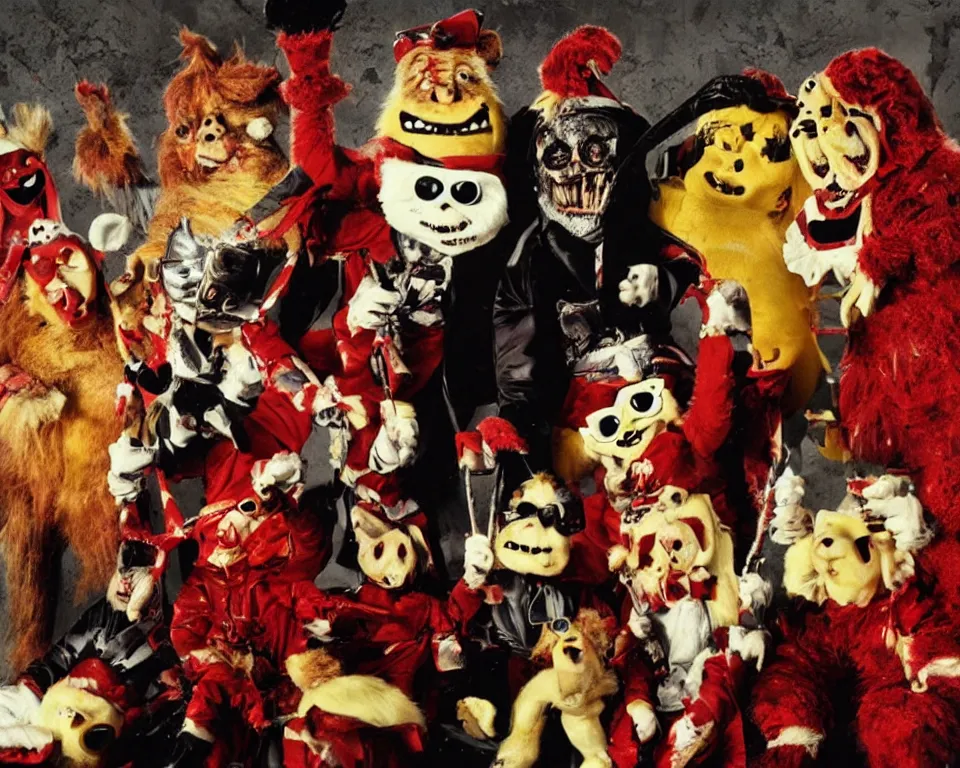 Image similar to a horror movie poster featuring The Banana Splits
