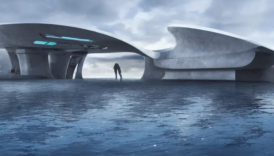 Image similar to Big budget movie, a futuristic building under the ocean