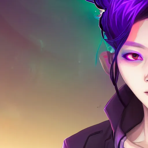 Image similar to a portrait of a young asian cyberpunk woman with purple hair, art by lois van baarle and loish and ross tran and rossdraws and sam yang and samdoesarts and artgerm and saruei and disney, digital art, highly detailed, intricate, sharp focus, trending on artstation hq, deviantart, unreal engine 5, 4 k uhd image