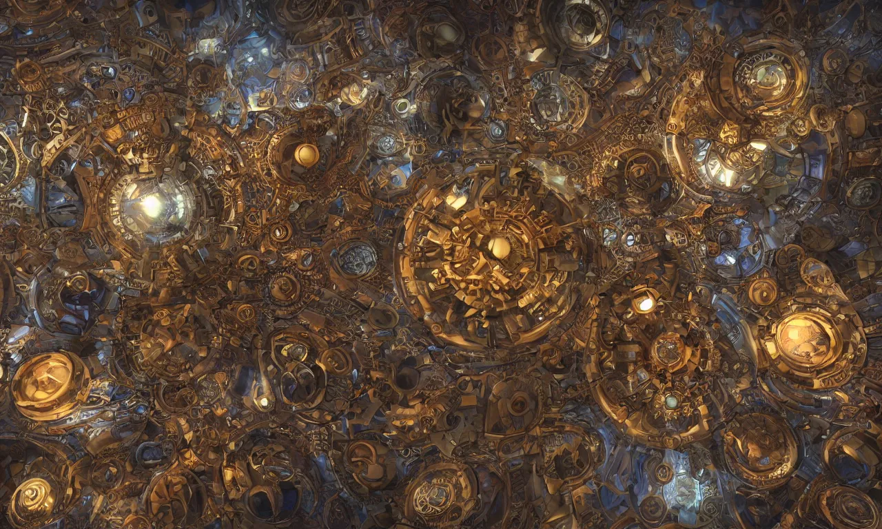 Image similar to steampunk engine laboratory 3 d volume kaleidoscope fractal voronoi metal chakra digital multicolor stylized concept substance natural color scheme, global illumination ray tracing hdr fanart arstation by sung choi and eric pfeiffer and gabriel garza and casper konefal