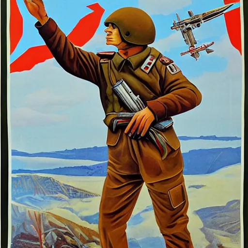 Prompt: a detailed and complex uncut full body soviet propaganda poster depicting a dromaius in military uniform. painting by dmitri moor