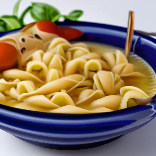 Image similar to hyperrealistic photo of a bowl of soup made of saturn shaped pasta
