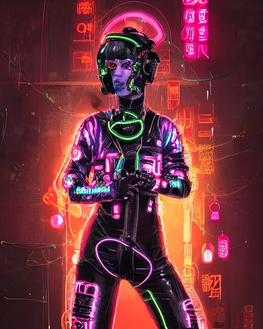 Image similar to detailed portrait Neon Operator Girl, cyberpunk futuristic neon, reflective catsuit, decorated with traditional Japanese ornaments by Ismail inceoglu dragan bibin hans thoma !dream detailed portrait Neon Operator Girl, cyberpunk futuristic neon, reflective puffy coat, decorated with traditional Japanese ornaments by Ismail inceoglu dragan bibin hans thoma greg rutkowski Alexandros Pyromallis Nekro Rene Maritte Illustrated, Perfect face, fine details, realistic shaded, fine-face, pretty face