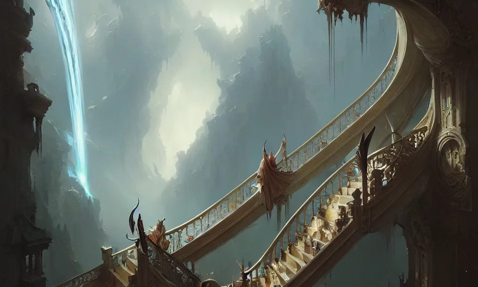 Image similar to the magnificent staircase to heaven, art by greg rutkowski and peter mohrbacher, featured in artstation, octane render, cinematic, elegant, intricate, highly detailed, fantasy, concept art, sharp focus, illustration, 8 k