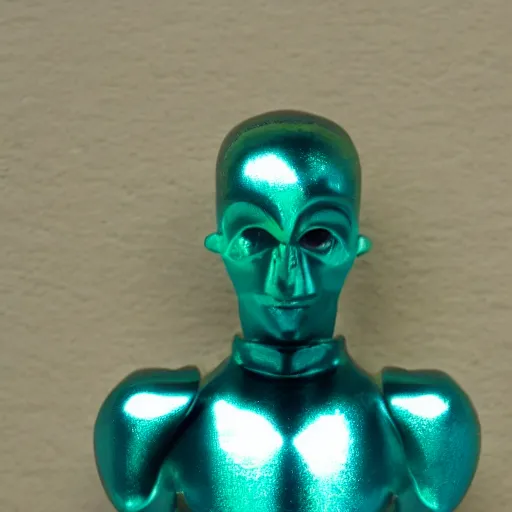 Prompt: teal green cyan and gold arcturian annunaki liquid metal bismuth andromedan martian telosian alien humanoid person 5 5 mm photography footage slightly glowing, ominous, hyperdetailed, maximalist