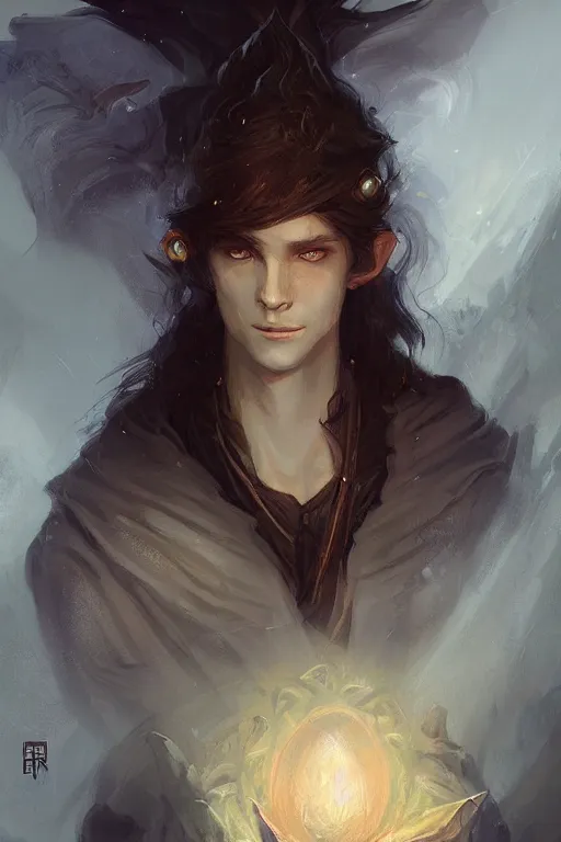 Prompt: portrait | elven teenage boy mage | long black hair | dragon egg | digital painting | modern fantasy | concept art | by peter mohrbacher | by wlop | by ruan jia