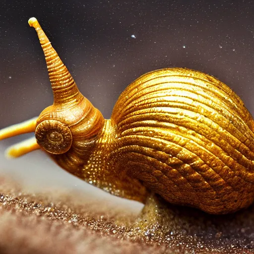 Image similar to A snail wearing a golden crown, high detail photo, 8k, digital art