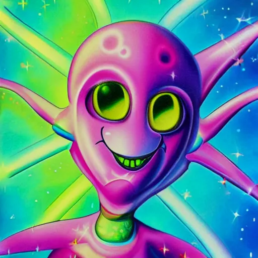 Image similar to An cute alien, by Lisa Frank, retro airbrush