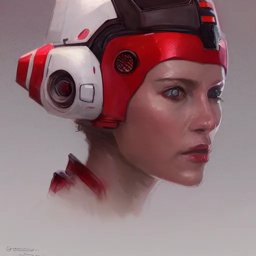 Image similar to portrait of a woman by greg rutkowski, a female starfighter pilot of the galactic triunvirate, wearing a red and white pilot uniform, star wars expanded universe, highly detailed portrait, digital painting, artstation, concept art, smooth, sharp foccus ilustration, artstation hq