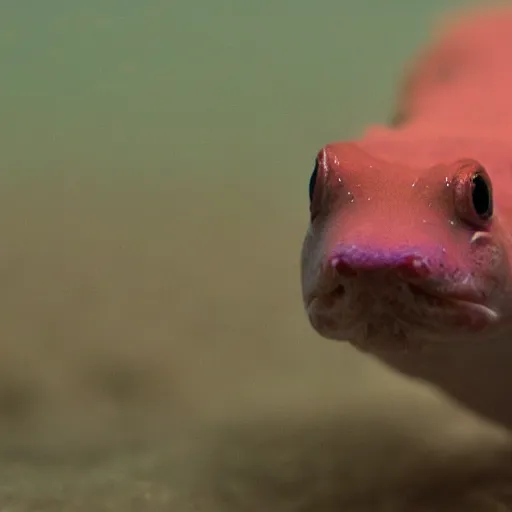 Prompt: a fish - eyed lens photo of an axolotl