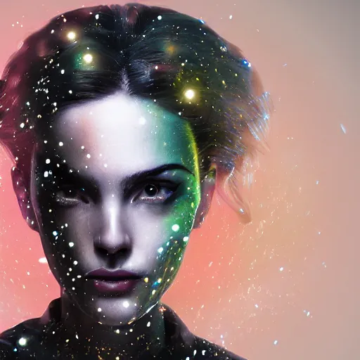 Prompt: woman portrait made out of galaxies, beautiful, cyborg, tim burton comic book art, realistic, highly detailed, octane render