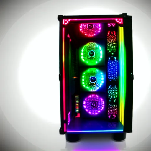 Image similar to rgb gaming computer case with a little fellow inside