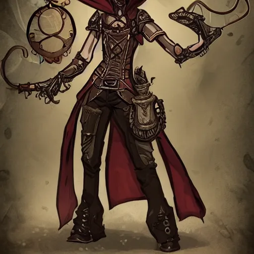 Prompt: a full body artwork in the style of magic the gathering artworks of a lovecraft steampunk warrior