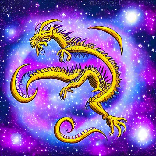 Prompt: Dragon Creepy cosmic color scheme star gazing ethereal