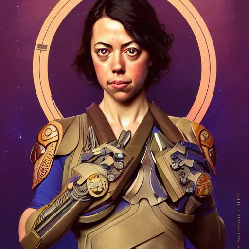 Prompt: full portrait of planetside vanu aubrey plaza, fantasy, d & d, intricate, detailed, by by alphonse mucha, adolfo hohenstein, alice russell glenny, stanley artgerm lau, greg rutkowski, detailed, trending on artstation, trending on artstation, smooth