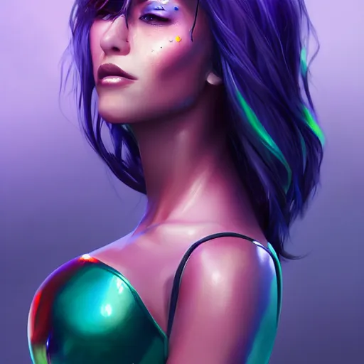 Prompt: electric woman, cute - fine - face, pretty face, oil slick hair, realistic shaded perfect face, extremely fine details, realistic shaded lighting, dynamic background, artgerm, 8 k ultra realistic, highly detailed, character design by sylvain sarrailh