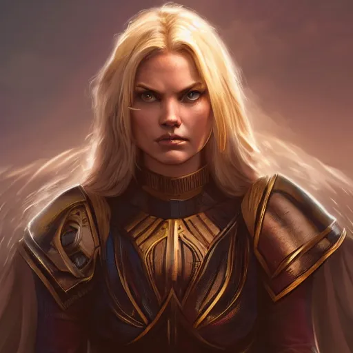 Prompt: front centered symmetrical portrait, Elisha Cuthbert as a paladin, dramatic lighting, cinematic, establishing shot, high detail, photo realistic, cinematic lighting, post processed, 8k, concept art, artstation, matte painting, in the style of eddie mendoza, raphael lacoste, alex ross