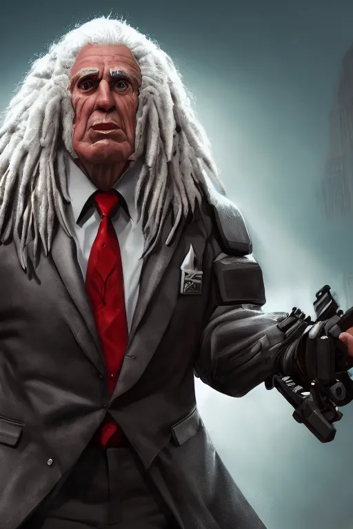 Image similar to Judge dread Frank Drebin, muscle extremely detailed, full face, mouth, trending on artstation, pixiv, cgsociety, hyperdetailed Unreal Engine 4k 8k ultra HD, WLOP