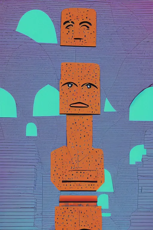 Image similar to cubist moai statue cutout digital illustration cartoon colorful beeple