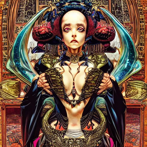 Image similar to portrait of crazy cleopatra, symmetrical, by yoichi hatakenaka, masamune shirow, josan gonzales and dan mumford, ayami kojima, takato yamamoto, barclay shaw, karol bak, yukito kishiro