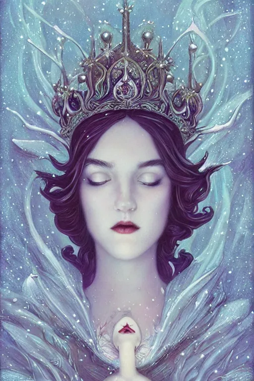 Image similar to jeweled Crown, other worldly, fairy winter court, snow, art nouveau, by Anato Finnstark, Tom Bagshaw, Brom