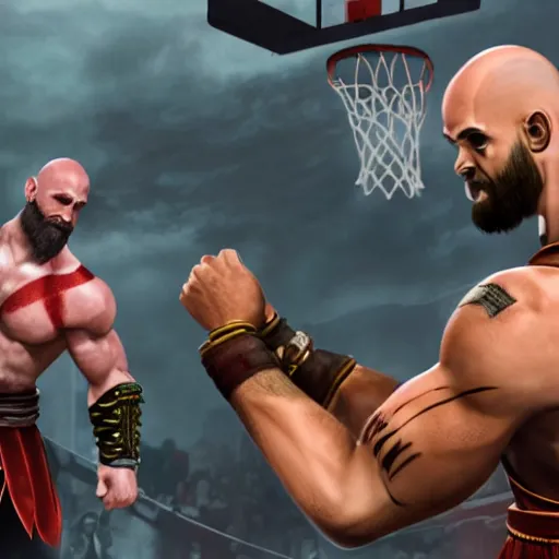 Image similar to kratos fighting in a basketball game