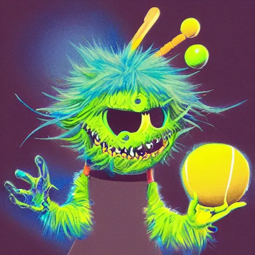 Prompt: a tennis ball monsters , blue, digital art, fantasy, magic, trending on artstation, ultra detailed, professional illustration by Basil Gogos