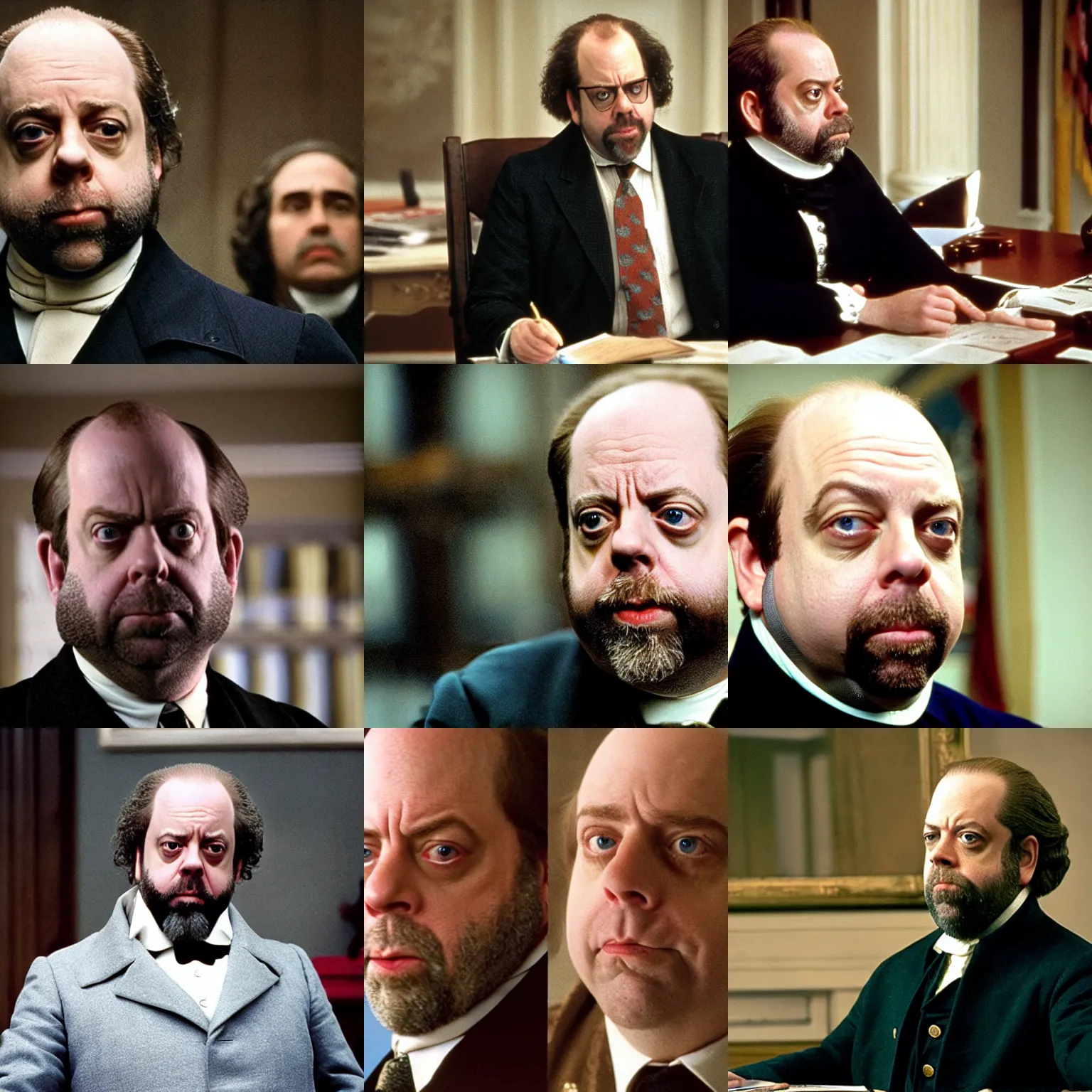 Prompt: paul giamatti portrays george washington, movie still, all the presidents men