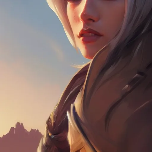 Image similar to very detailed masterpiece painting of ashe from overwatch in a desert, closeup, portrait, artstation, concept art by greg rutkowski