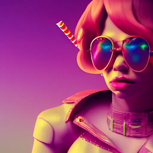 Prompt: candypunk rockstar, character design, high quality digital art, render, octane, redshift, volumetric lighting, oled